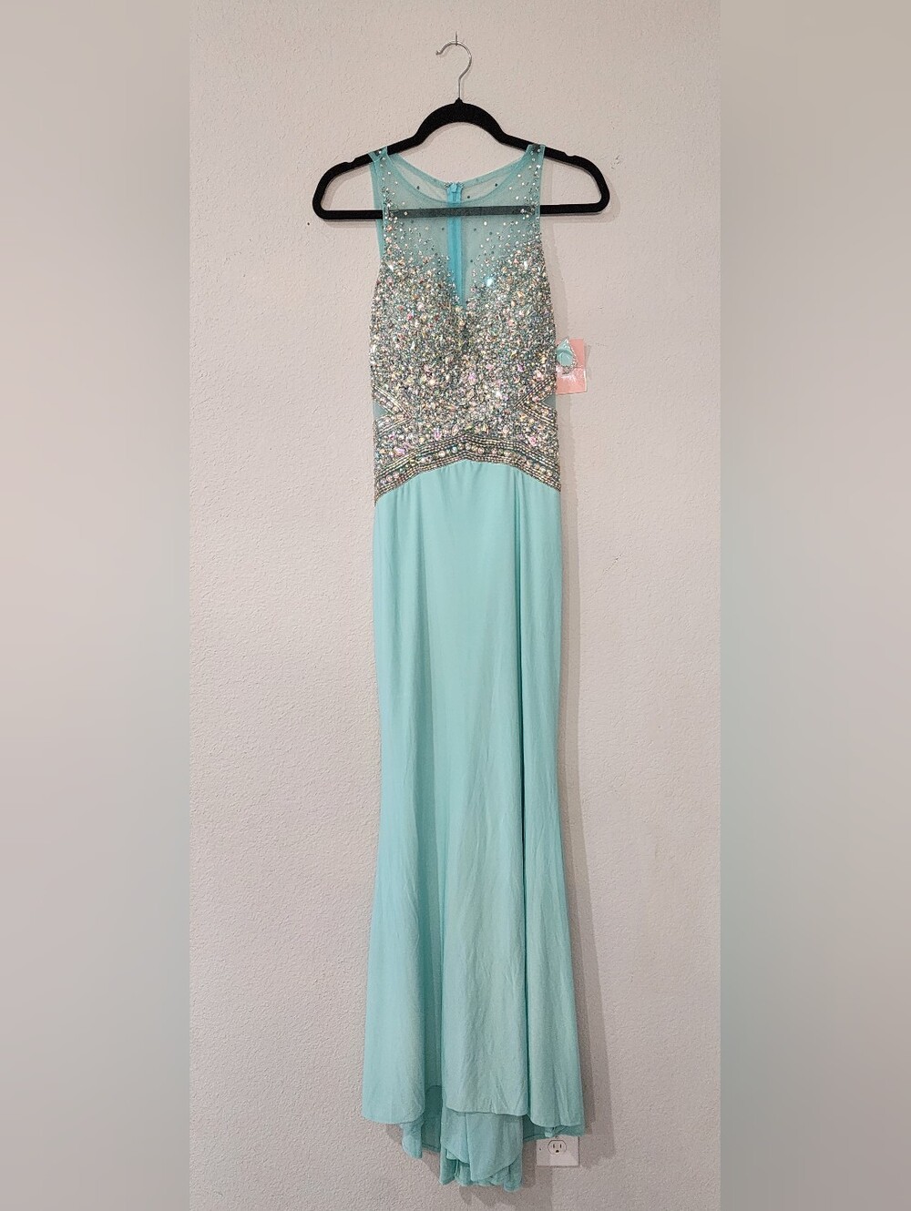 Blush Mint Prom Dress with Crystal Beaded Bodice